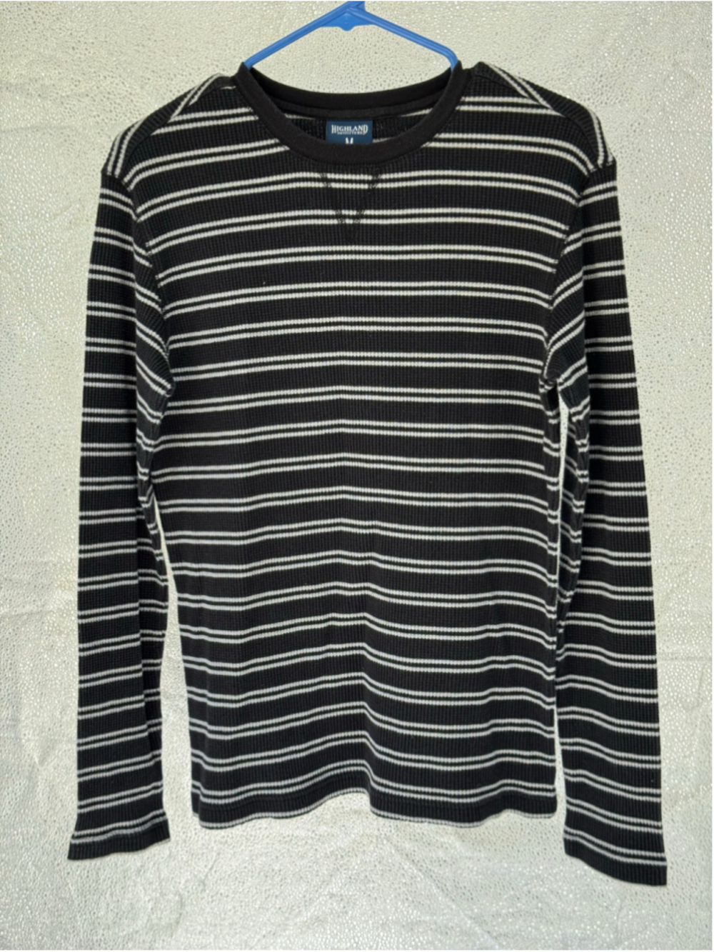 Men's Highland Outfitters Long Sleeve Waffle Knit Tee, Size M, Black & White